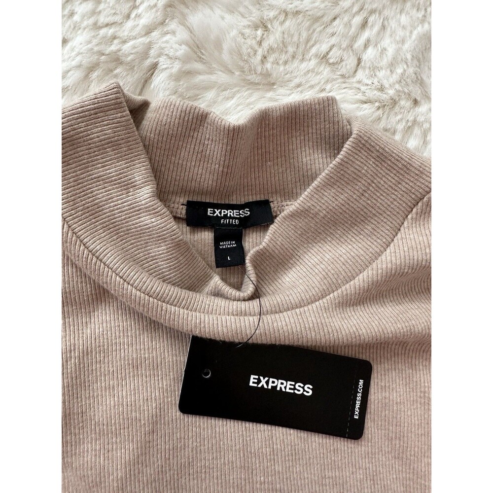 Express One Eleven Women's Crop Top High Neck Beige Size Large - Picture 3 of 4